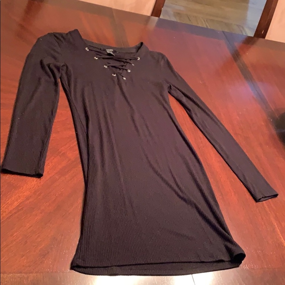 Ribbed Knit Shoelace Front Dress